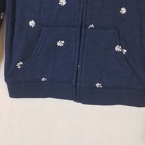 Oshkosh Full Zip‎ Fleece Hoodie Girl's Size 5T in Denim Blue w/ White Daisies - Picture 6 of 13